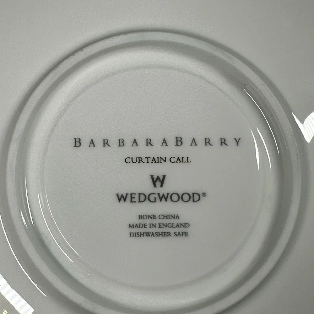 Wedgwood Barbara Barry Curtain Call Black Gold Cappuccino Saucers 6.5 in Set 4